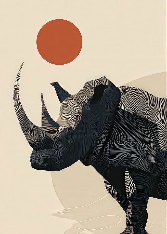 Minimalist Line Art Rhinoceros Illustration