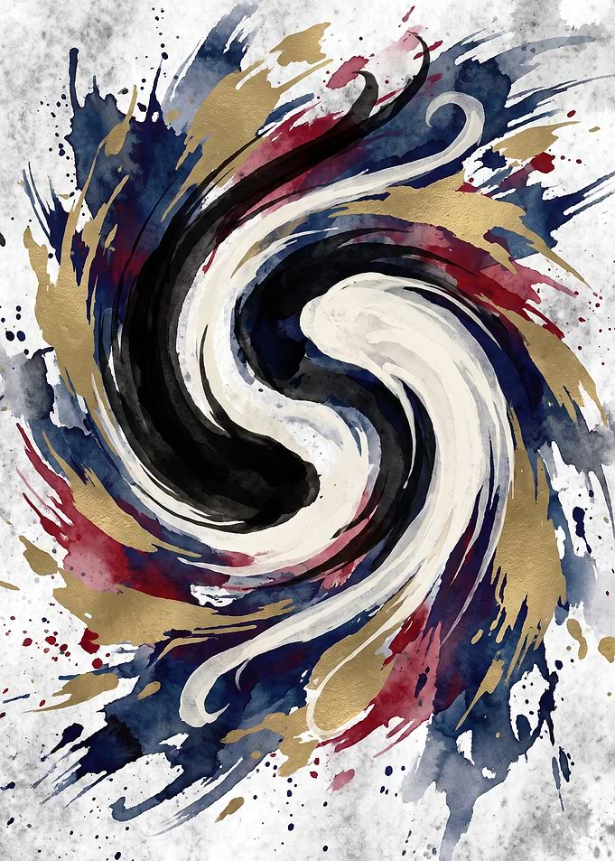 Abstract Watercolor Swirl with Gold Accents