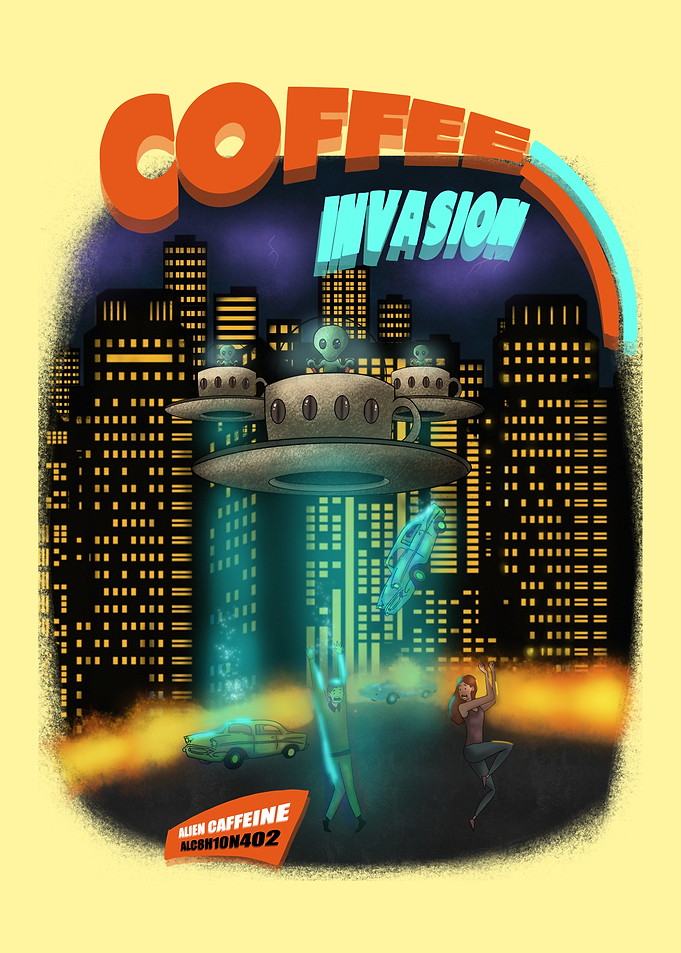 Coffee Invasion Alien UFO Poster