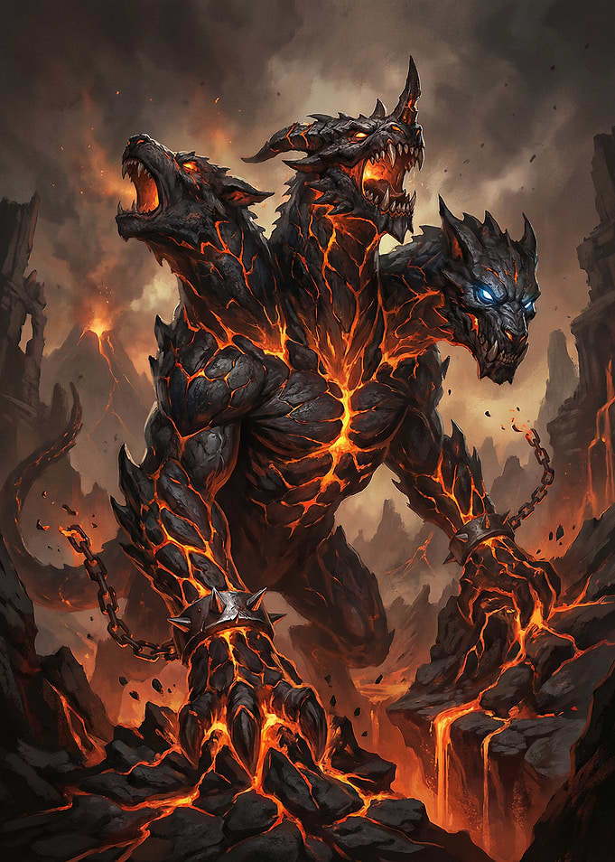 Three-Headed Lava Cerberus Monster