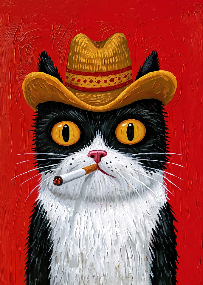 Tough Cowboy Cat with Cigarette