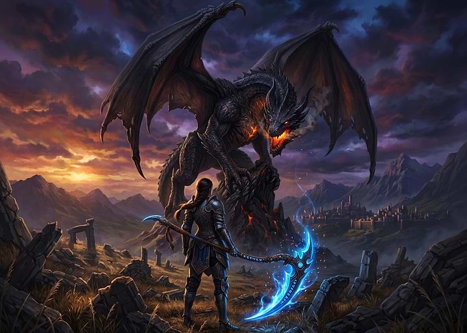 Warrior Facing a Dark Dragon