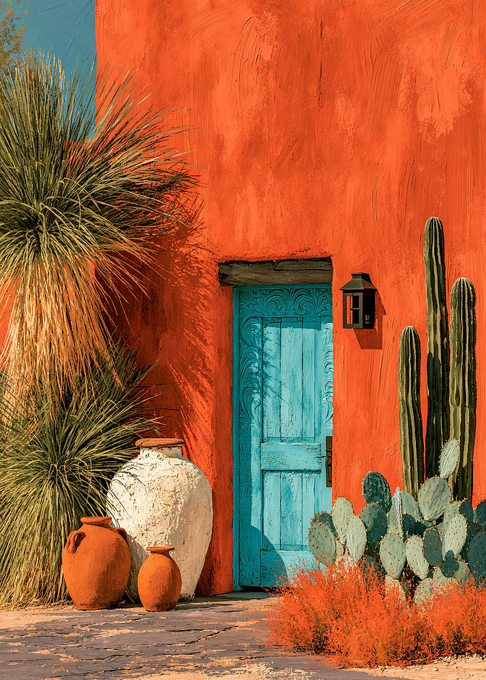 Southwestern Adobe Home with Turquoise Door