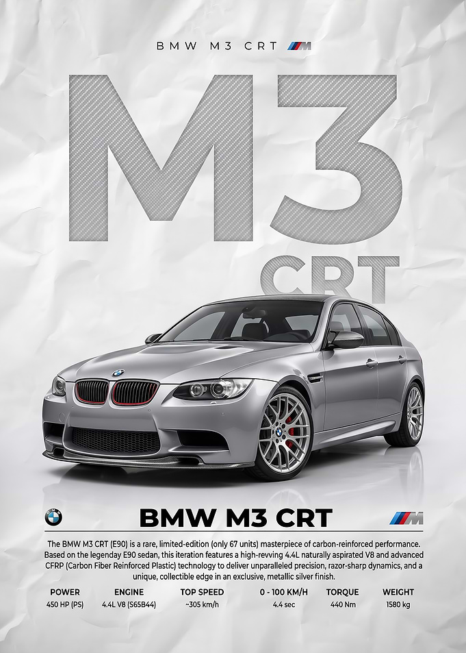 sleek BMW M3 CRT Automotive Poster