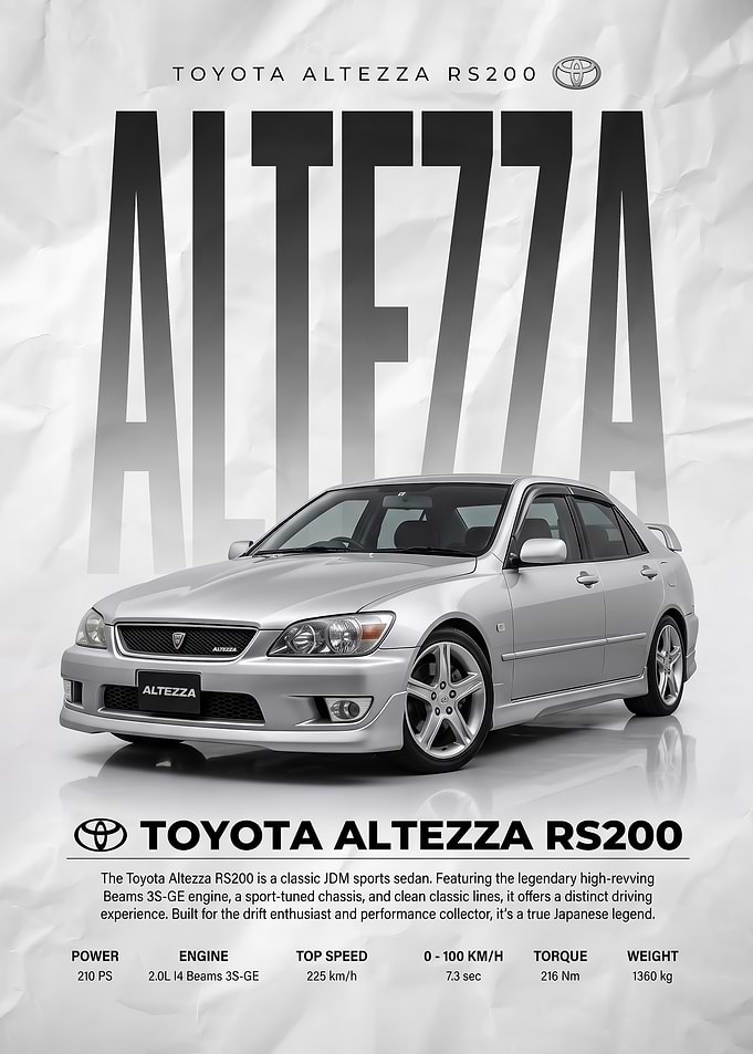 sleek Toyota Altezza RS200 JDM Poster
