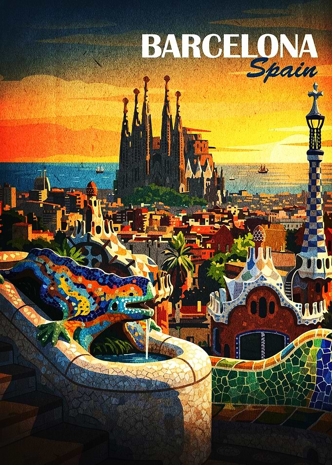 Barcelona Spain Travel Poster