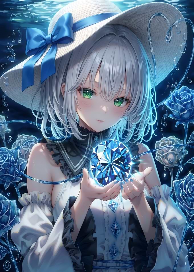 Anime Girl Holding Glowing Blue Gem