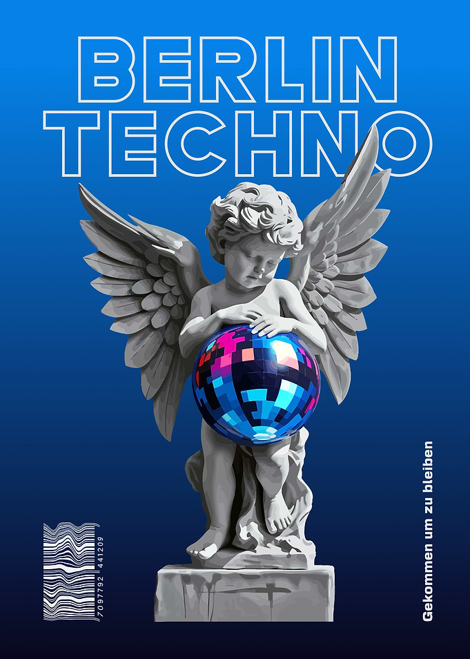 Berlin Techno Music Angel Disco Ball Poster