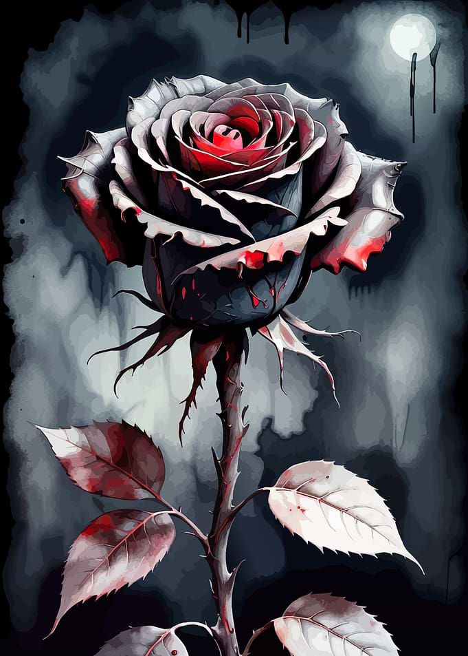 Dark Gothic Rose with Blood Splatter