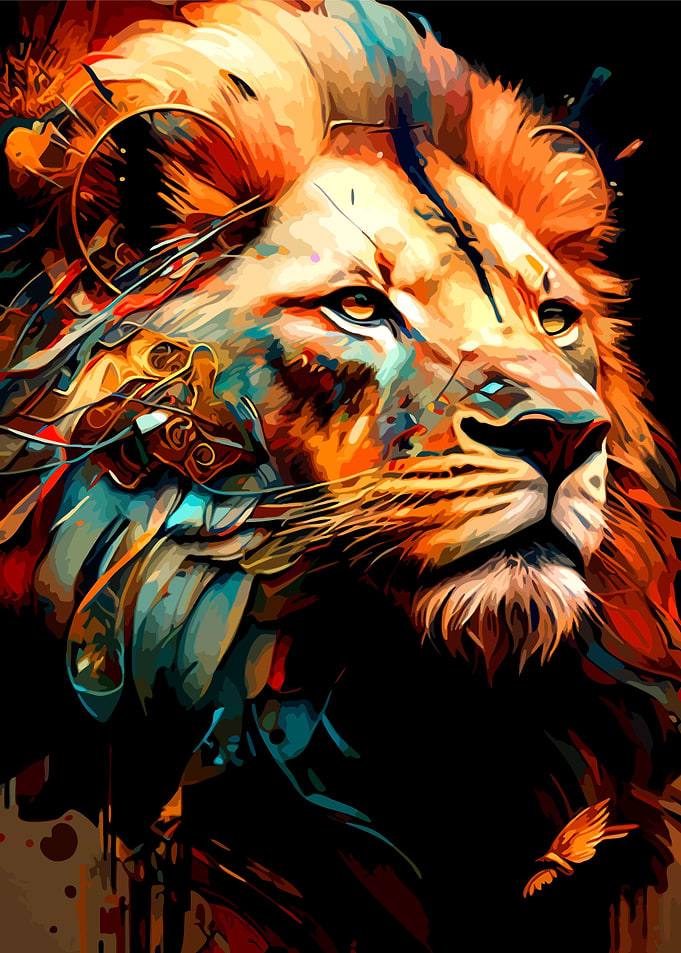 Abstract Colorful Lion Portrait