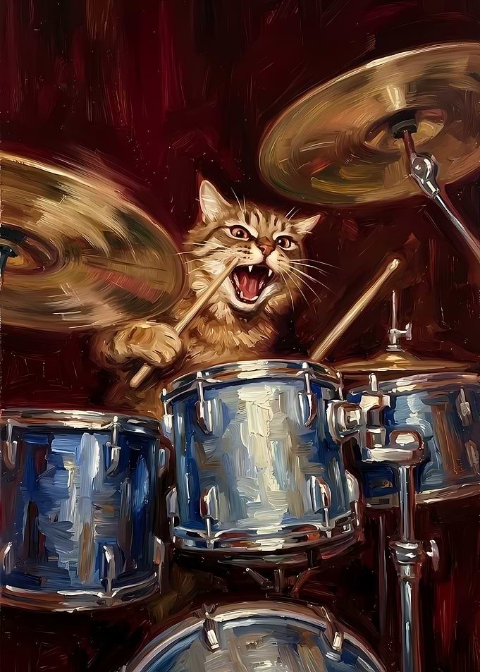 Tabby Cat Playing Drums
