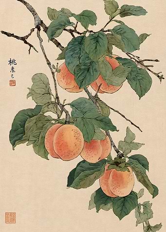 Traditional Japanese Peach Branch Painting
