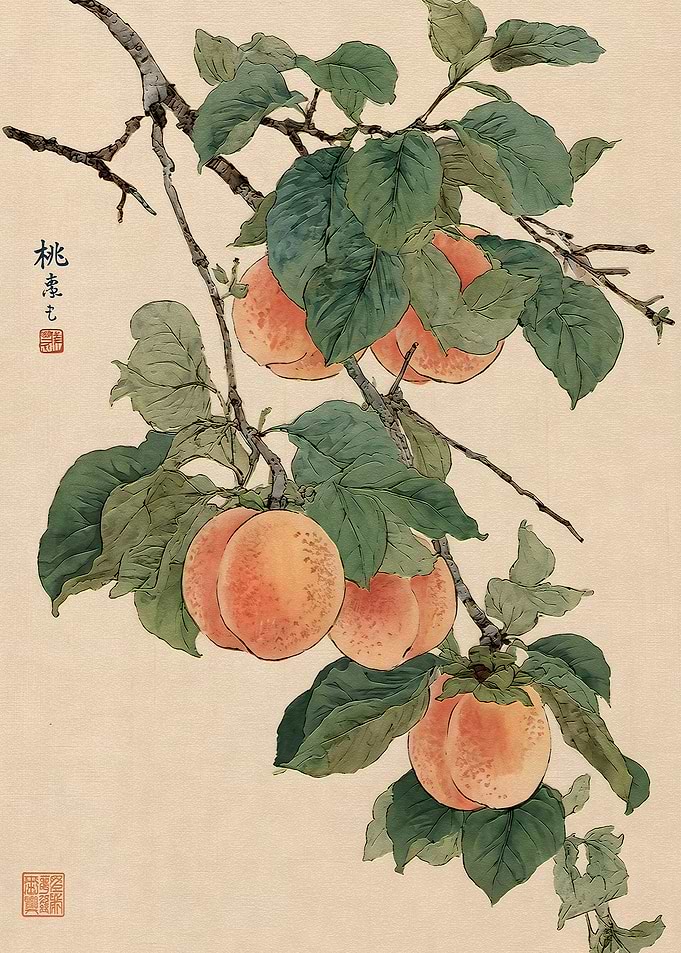 Traditional Japanese Peach Branch Painting