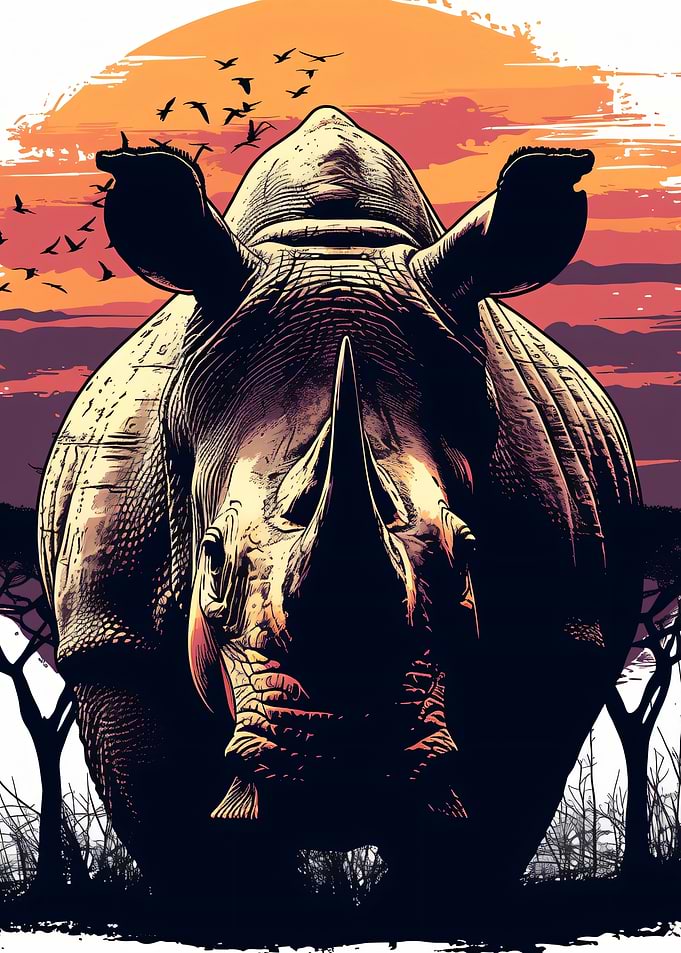 Majestic Rhino at Sunset