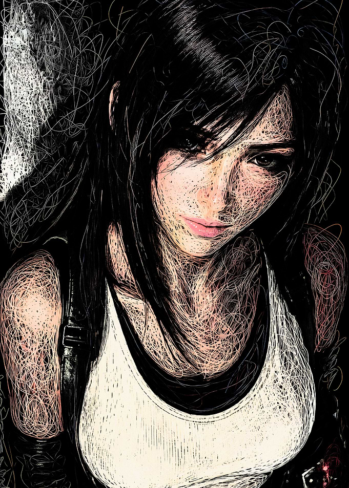 Scribble Art Portrait of Tifa Lockhart