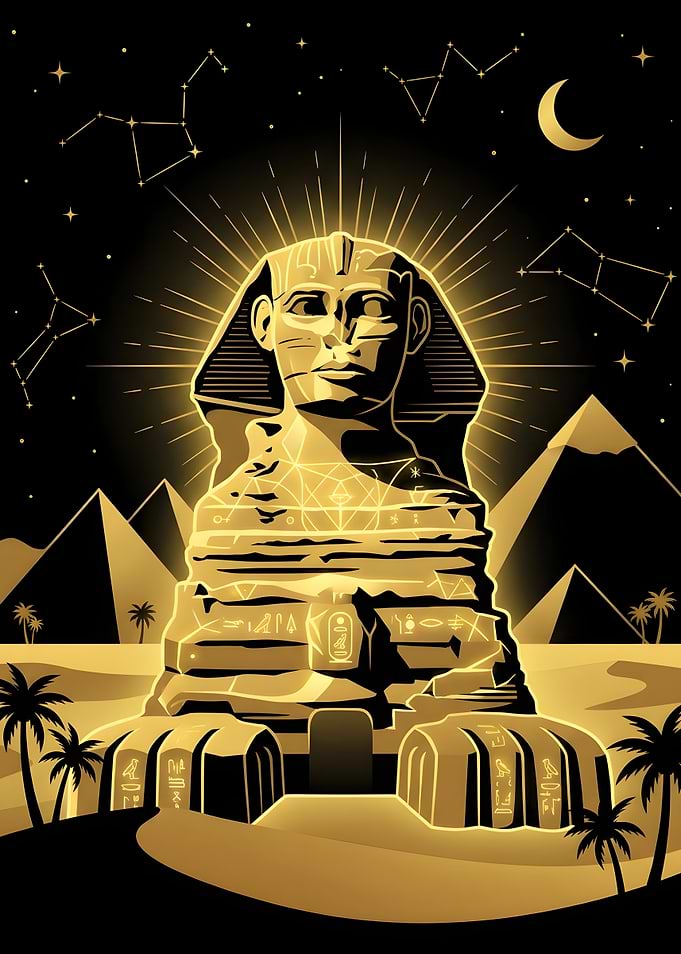 Golden Sphinx Under Starry Night Sky