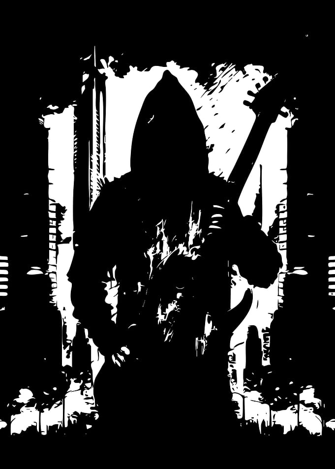 Hooded Guitarist Silhouette Graphic