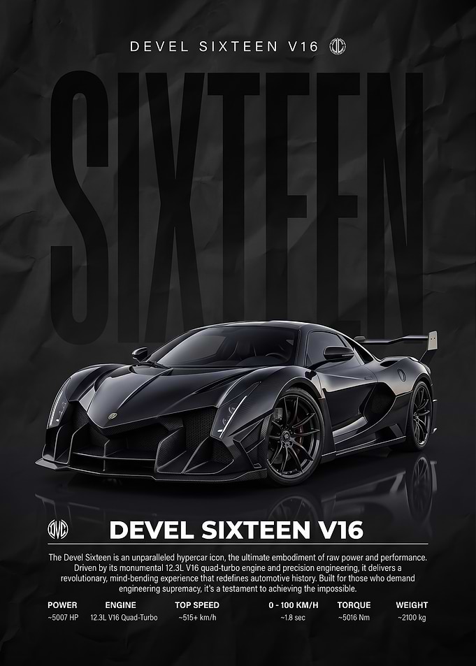 black Devel Sixteen V16 Hypercar car Poster