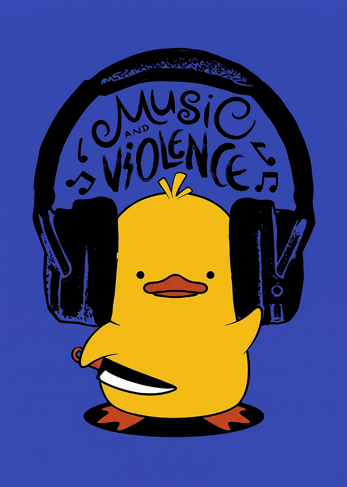 Cute Duck with Headphones and Knife