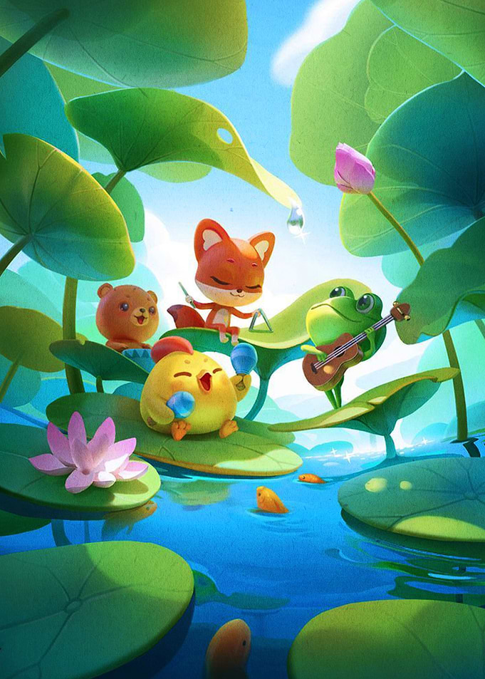 Cute Animals Playing Music on Lilypads