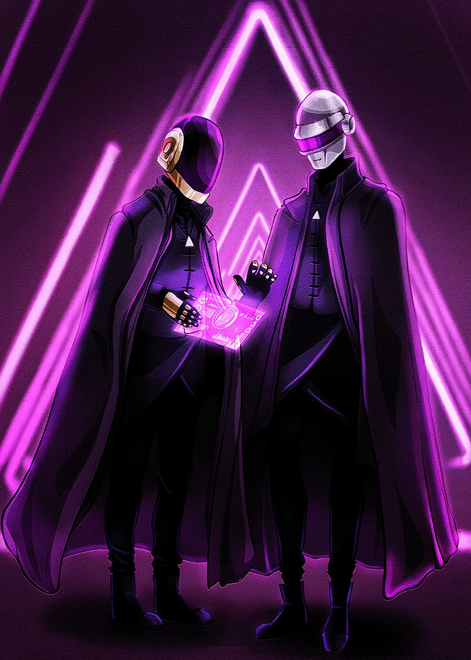 Daft Punk Neon Cyberpunk Illustration
