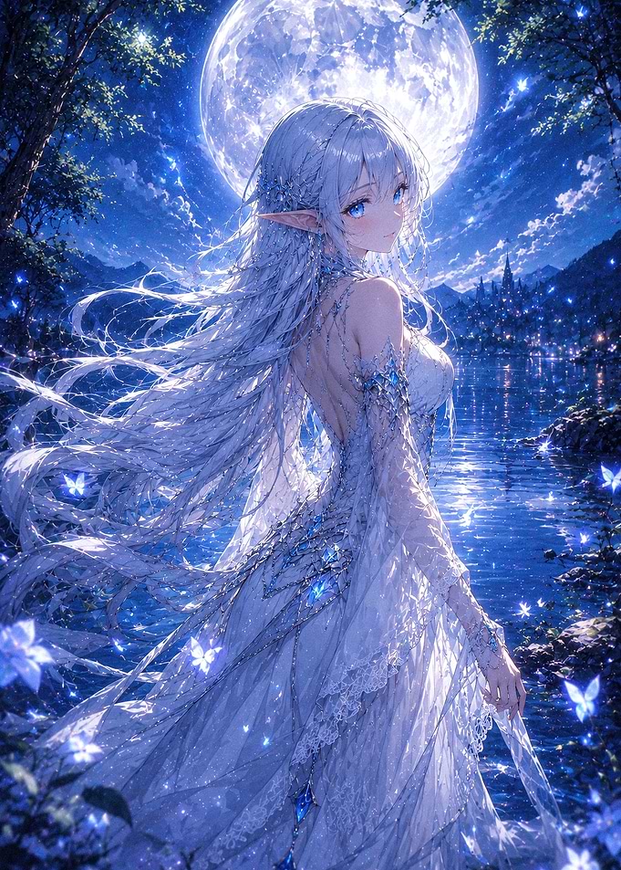 Moonlit Elf Princess by the Lake
