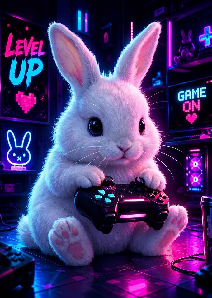 Cute Bunny Gamer Level Up