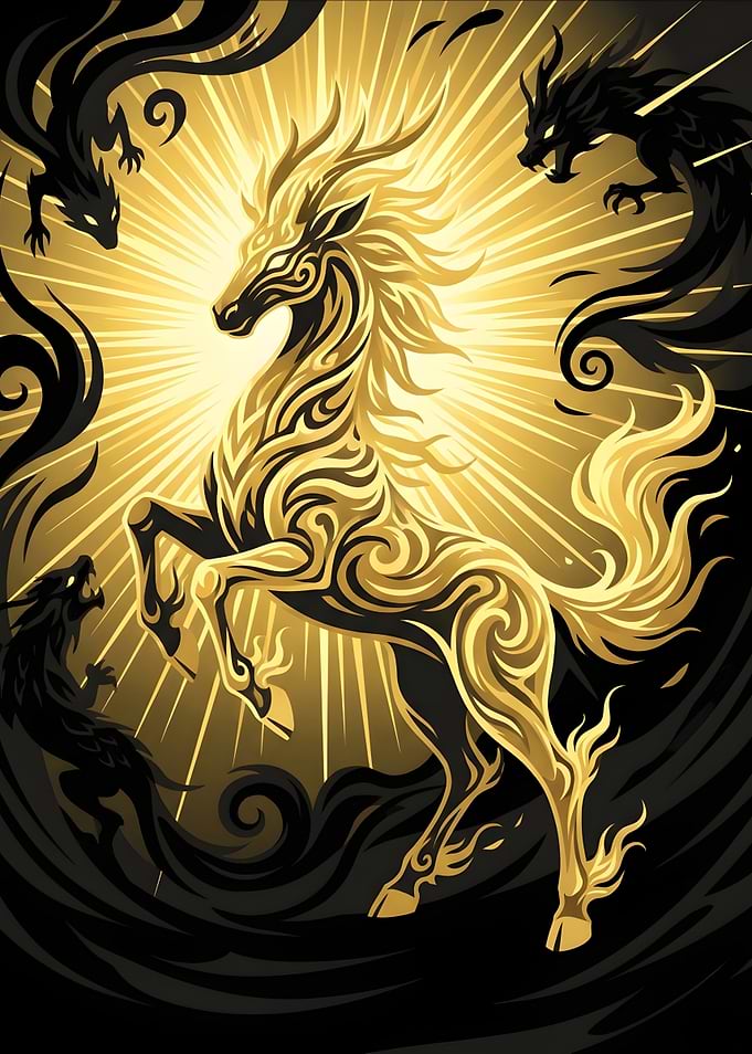 Golden Horse Versus Shadow Beasts
