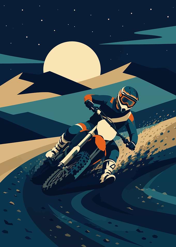 Motocross Rider Under Full Moon