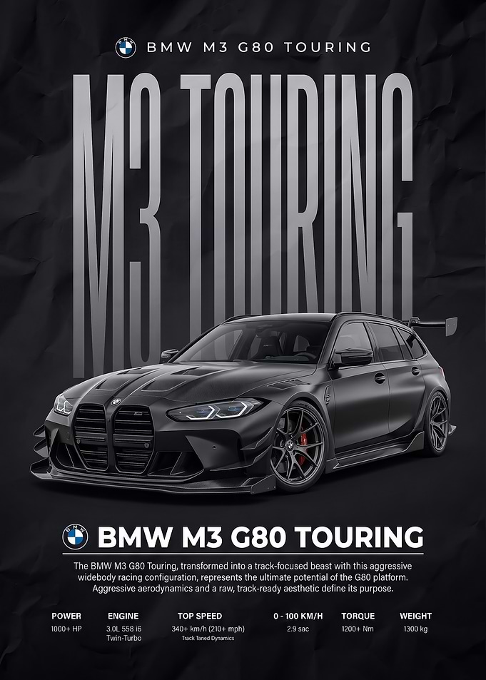black sleek M3 G80 Touring Track race car Beast poster