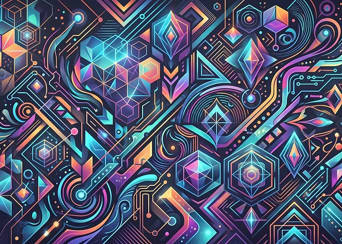 Neon Cybernetic Geometric Abstract Pattern