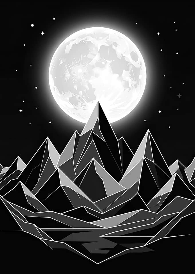 Minimalist Geometric Mountain Moon Landscape