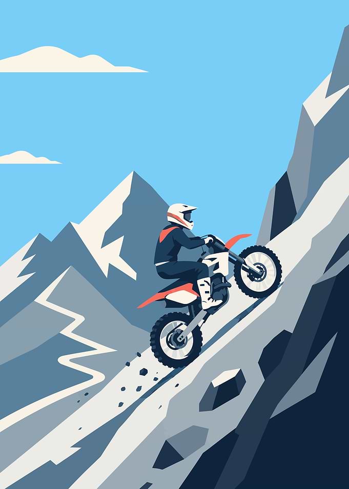 Motocross Rider Climbing Mountain Slope