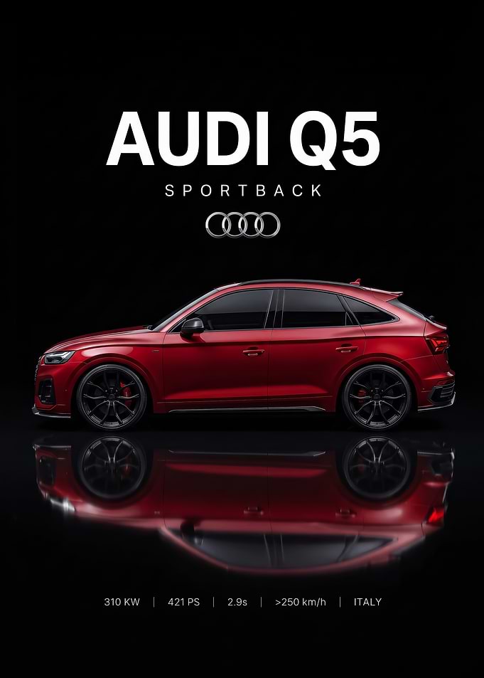 red sleek Audi Q5 Sportback car Poster