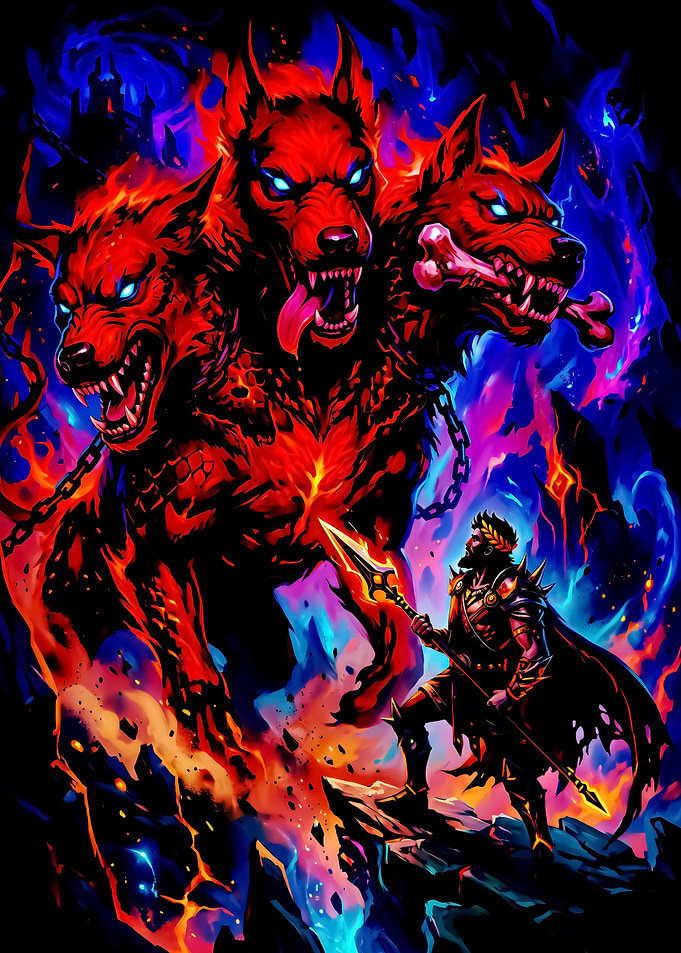 Hercules Facing the Three-Headed Cerberus