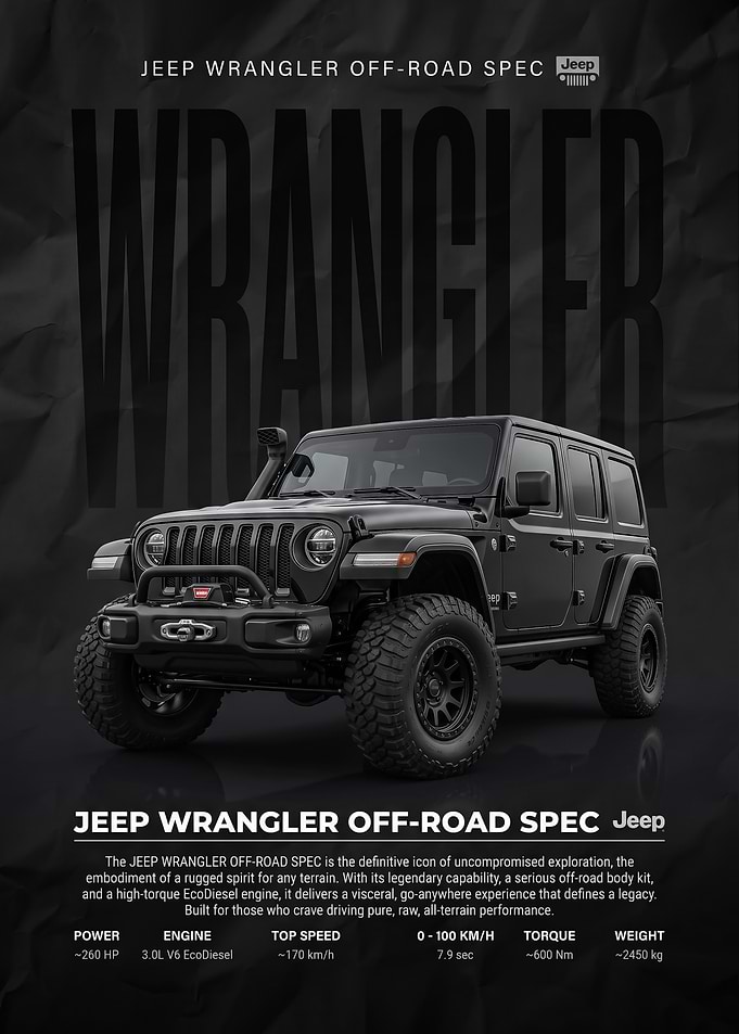 black Jeep Wrangler Off-Road Spec Poster