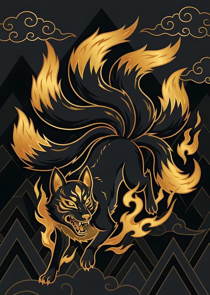 Nine-Tailed Kitsune Fox Illustration
