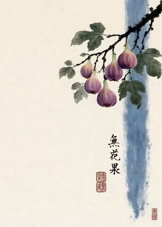 Traditional Chinese Ink Painting of Figs