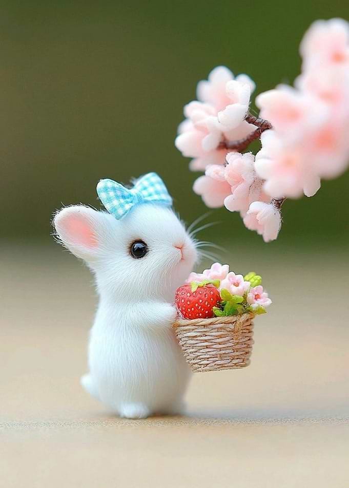 Cute White Bunny with Strawberry Basket