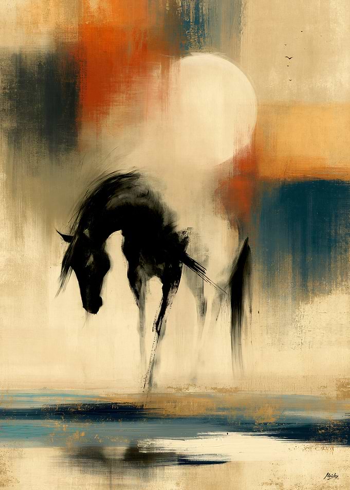 Sumi Essence No. 04 β Moon Uma Horse Gesture Wall Art