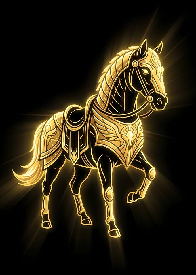 Glowing Golden Armored Warhorse