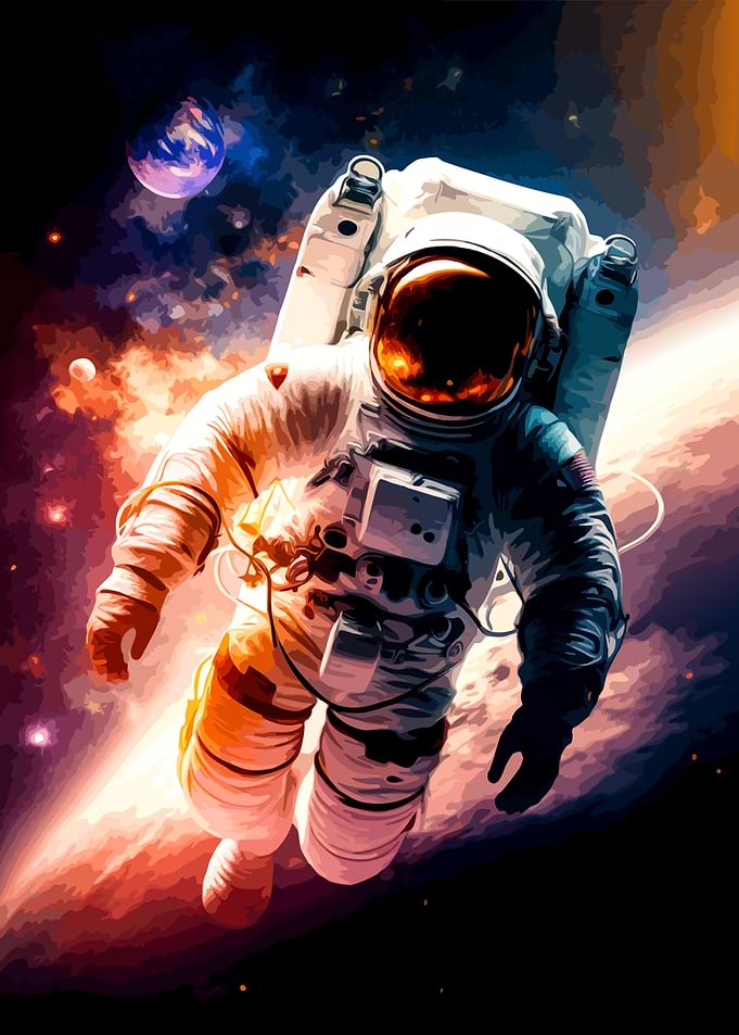 Astronaut Floating in Deep Space
