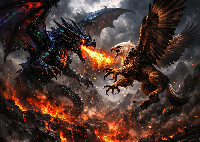 Epic Battle Between Dragon and Griffin