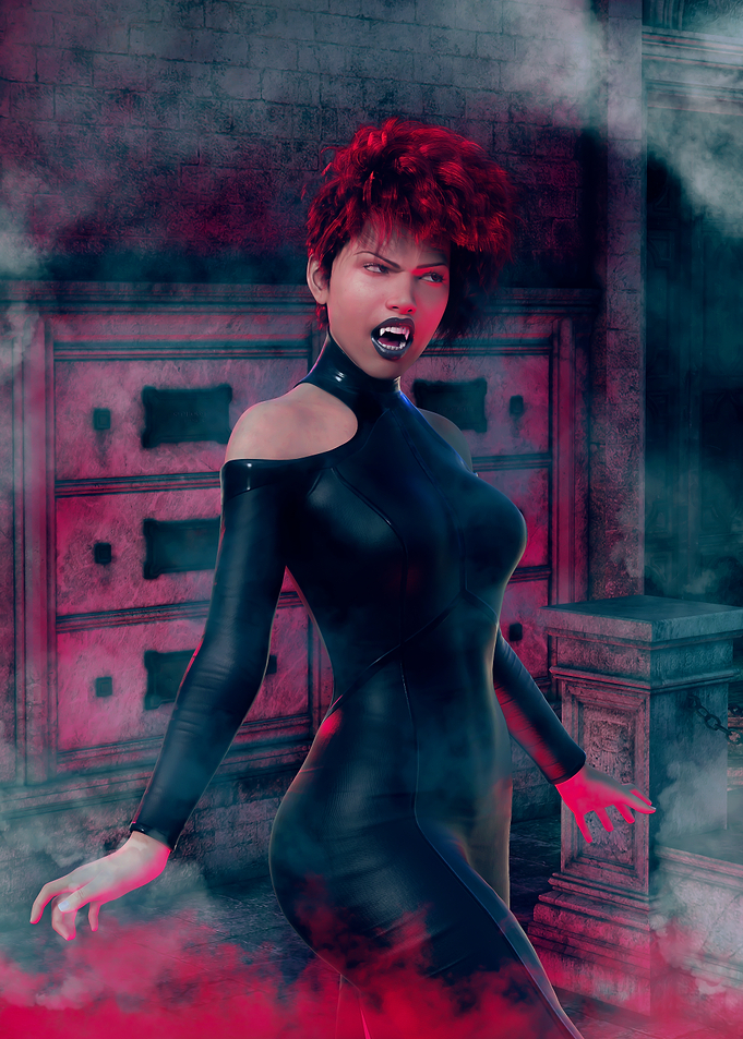 Vampire Woman in Black Latex Dress