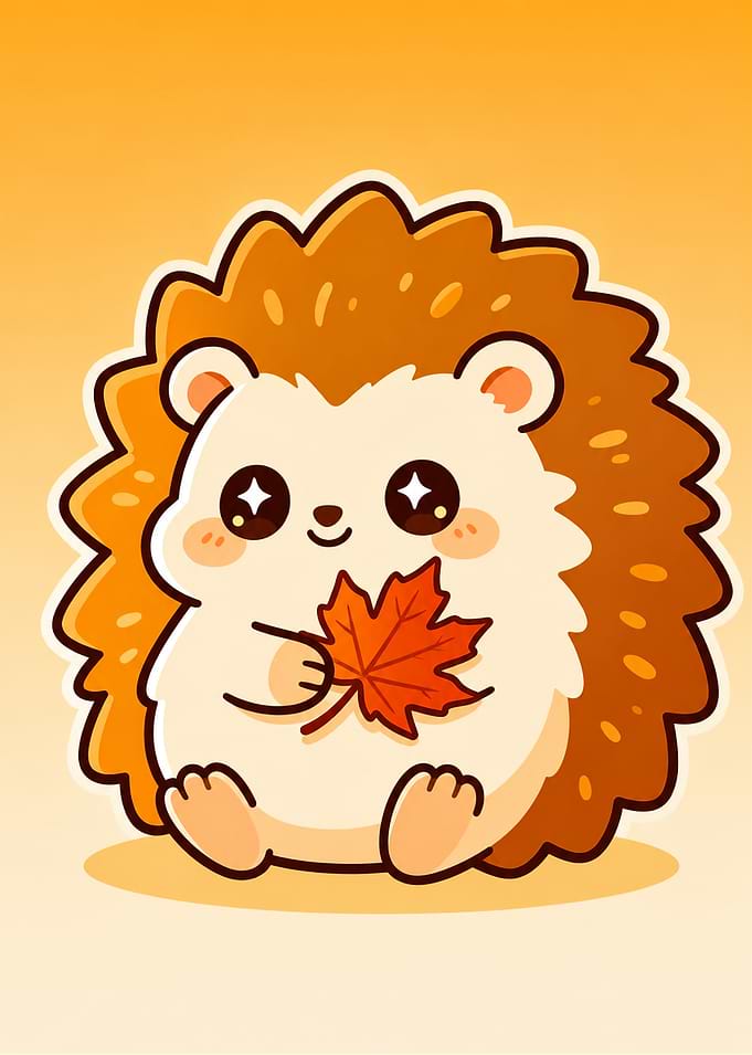 Cute Hedgehog Holding Autumn Leaf