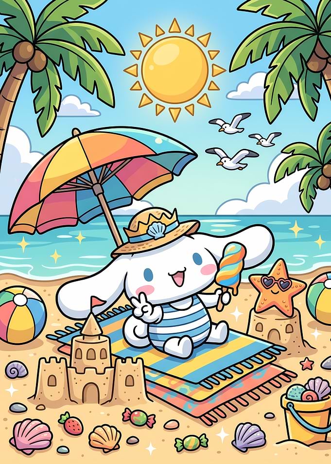 Cinnamoroll Summer Beach Day Illustration