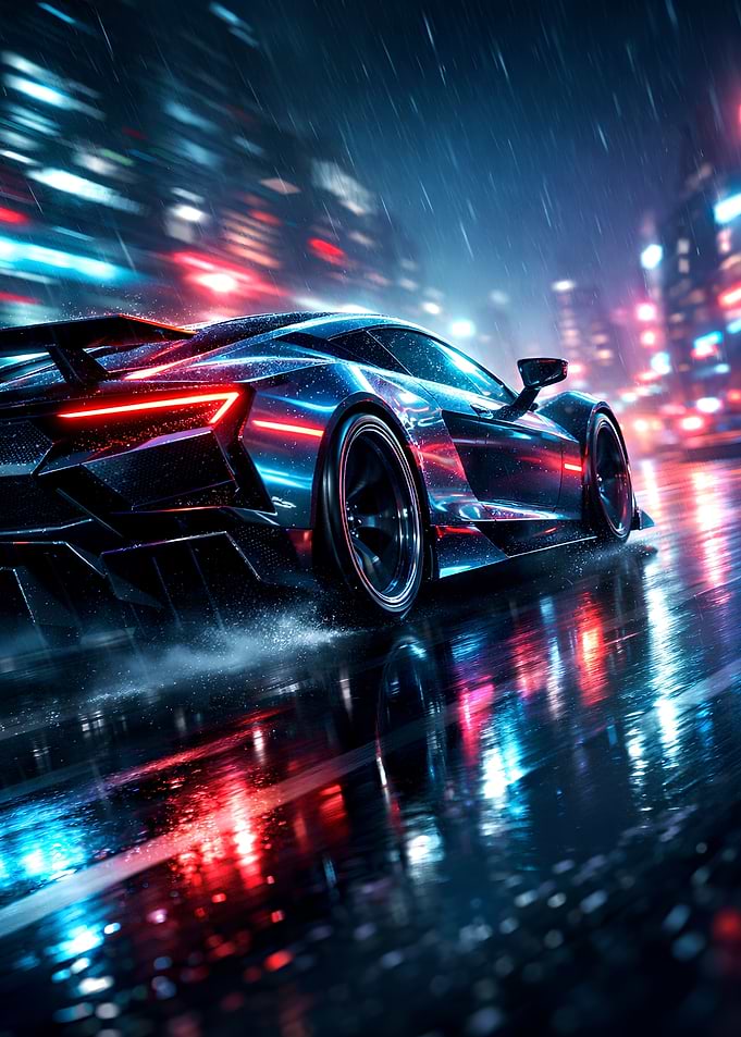 Futuristic Supercar Racing in Rain
