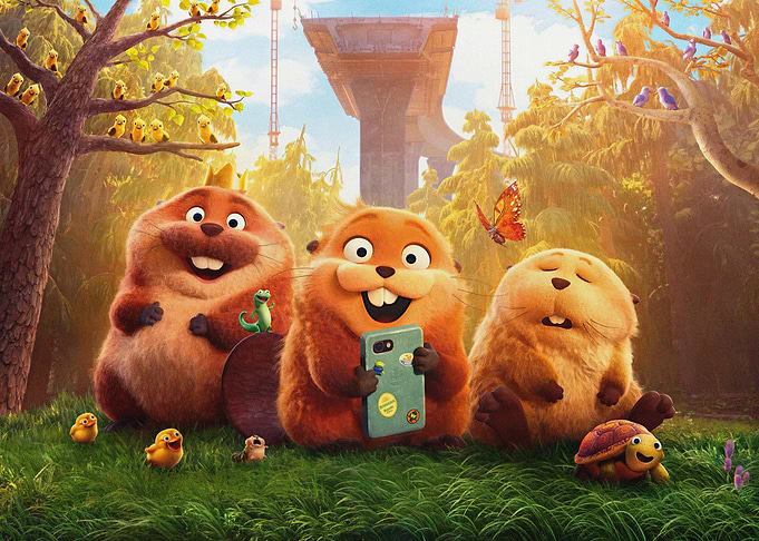 Cute Animated Beavers in Forest