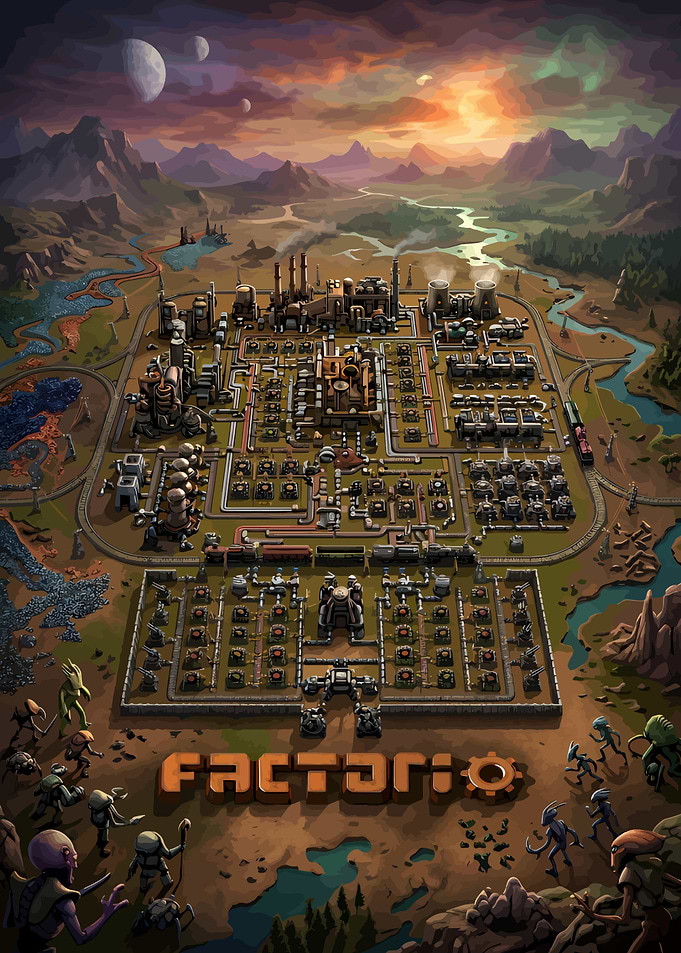 Factorio Game Industrial Base Illustration