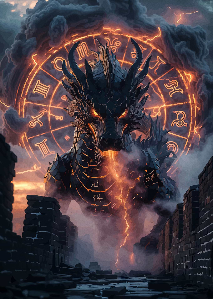Majestic Dragon with Zodiac Circle